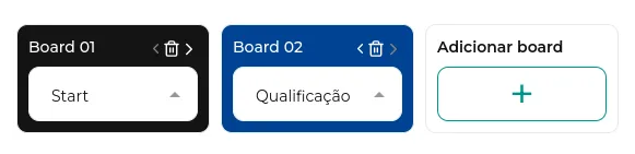 Tela do passo: Para adicionar e selecionar um Board, basta selecionar o Símbolo de + e escolher o respectivo board