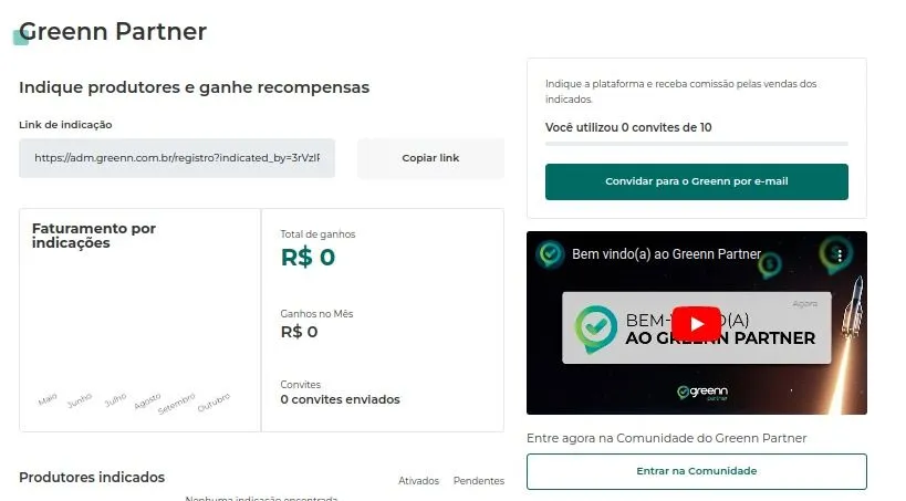 Menu de Partner no dashboard