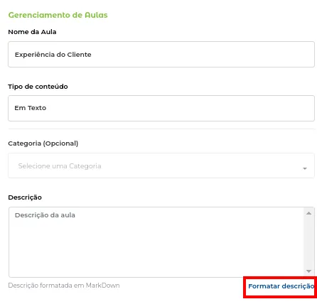 Botão Formatar Descrição