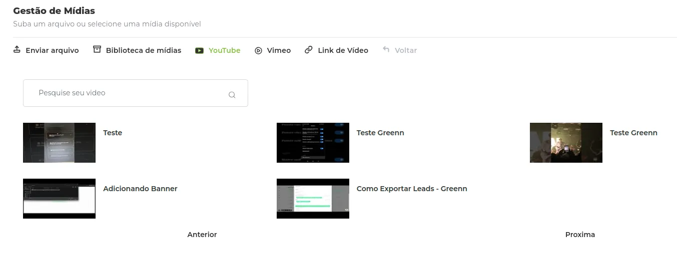 Biblioteca com os vídeos do YouTube