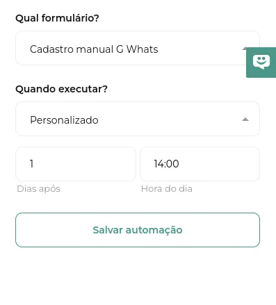 Tela da Greenn Sales: Agora você pode selecionar Quando Executar, podendo ser, Imediatamente ou Personalizado