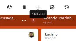 Tela de criação de um novo CRM com o ícone de mais