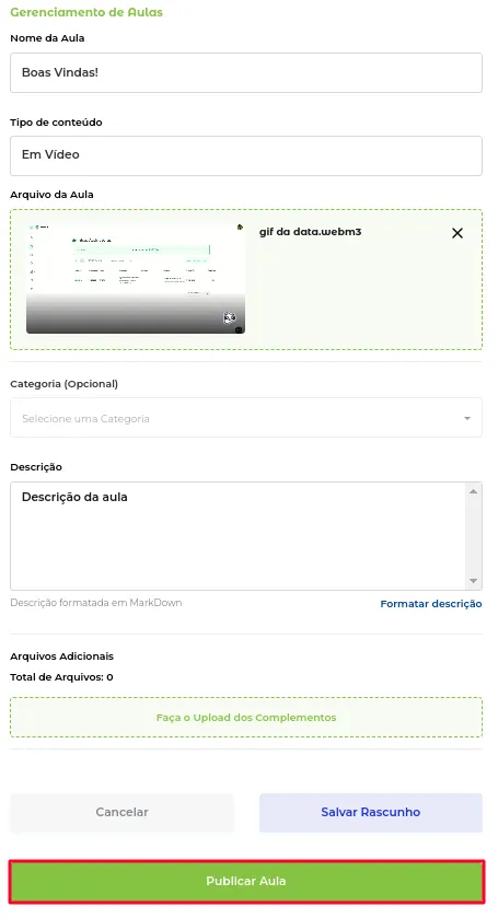 Botão Publicar a Aula