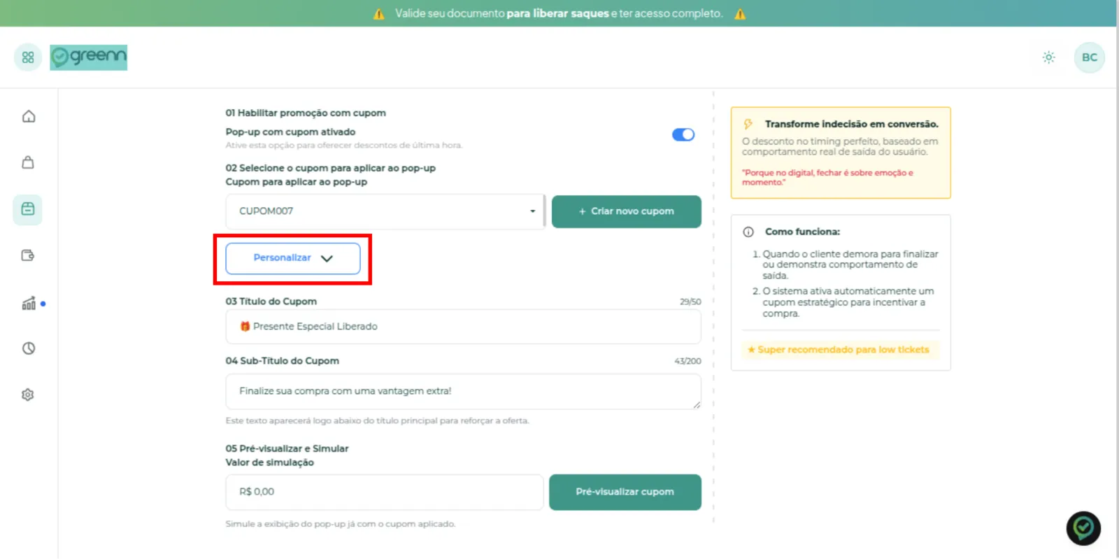 Campos de personalização da oferta Vision.AI