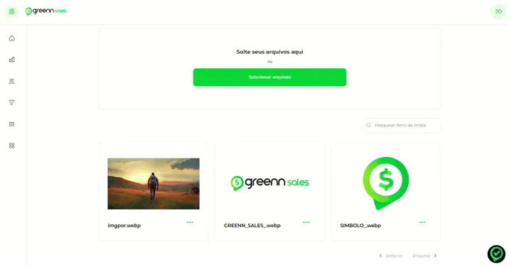 Tela da Greenn Sales: Você também poderá Deletar ou Editar uma imagem ao clicar nos Três Pontinhos