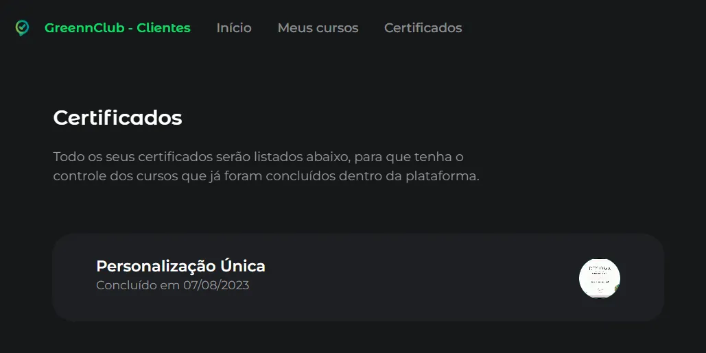Lista de certificados disponíveis no Club 2.0