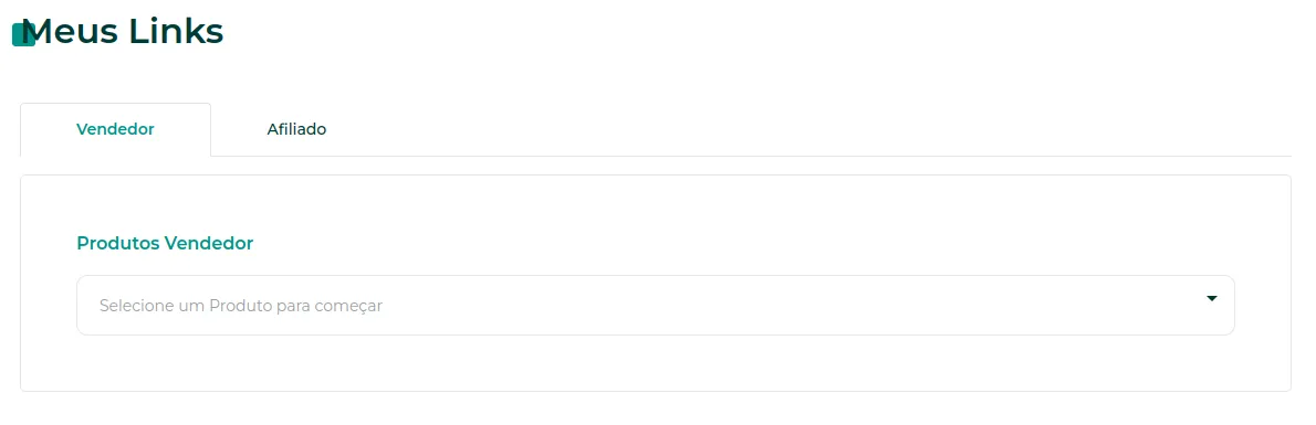 Lista de produtos na tela de Links