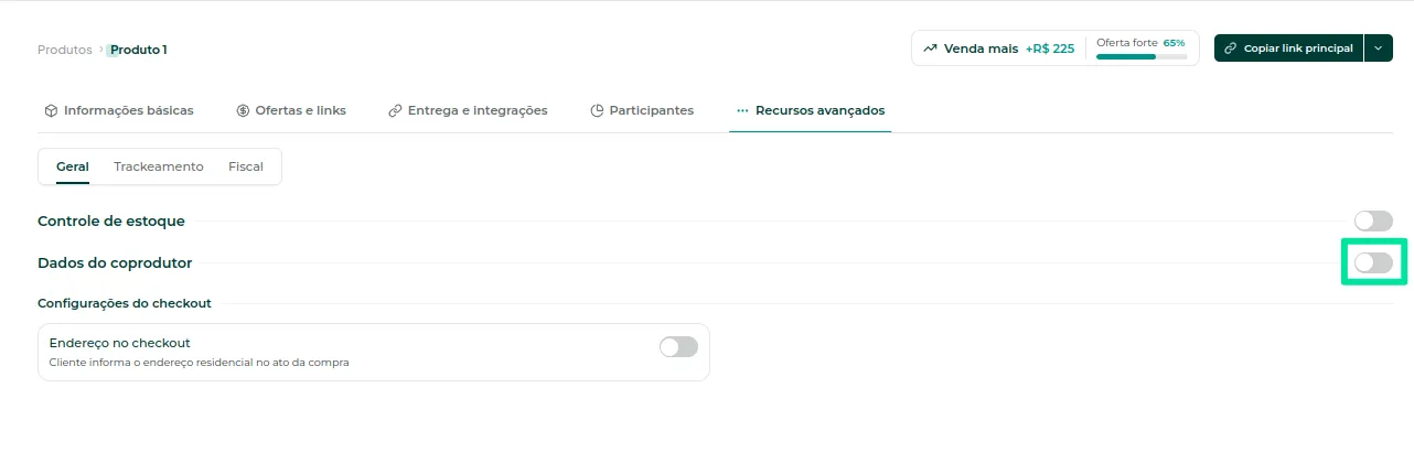 Aba Geral com o botão Dados do coprodutor