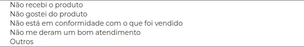 Lista com os tipos de problema para escolher