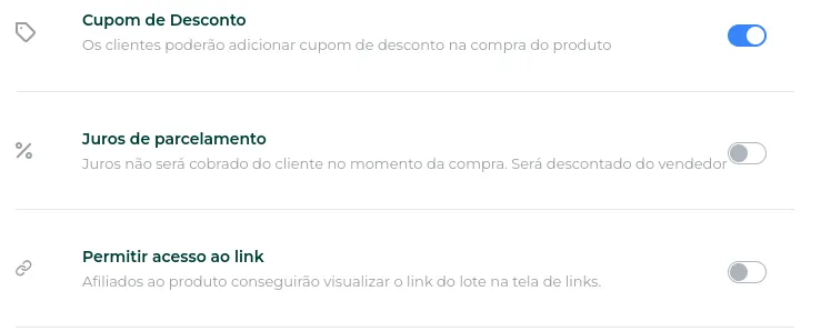 Outras configurações do evento