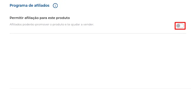 Afiliação ativada no produto