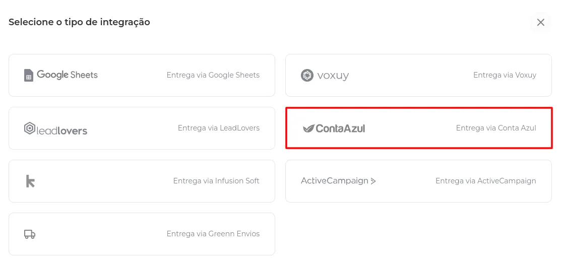 Lista de integrações com a Conta Azul