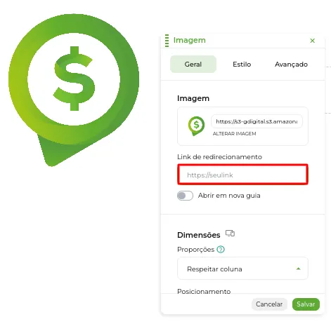 Tela da Greenn Sales: Agora dentro da edição desta imagem insira o link