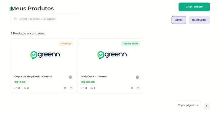 Menu da engrenagem com a opção Desativar
