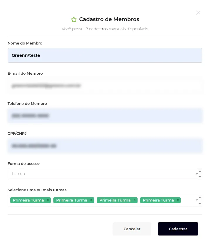 Confirmação da importação do aluno