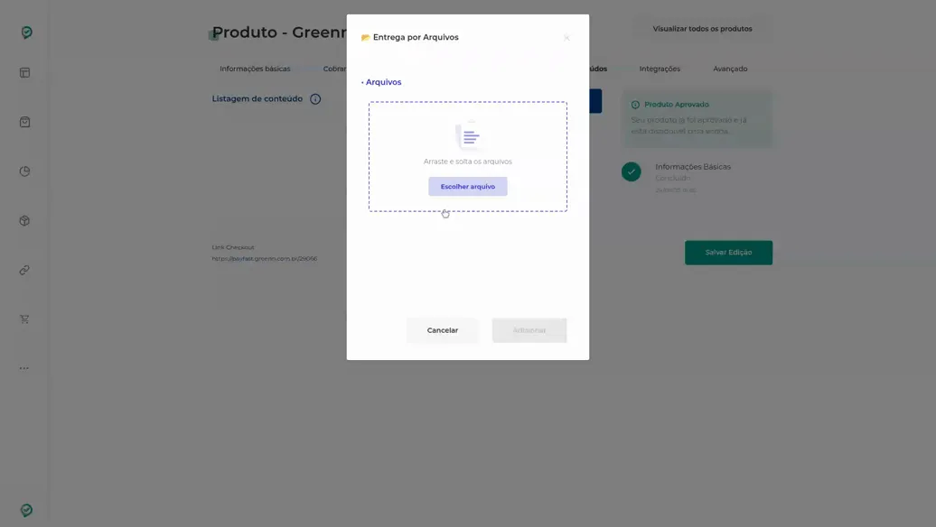 Área de envio de arquivos