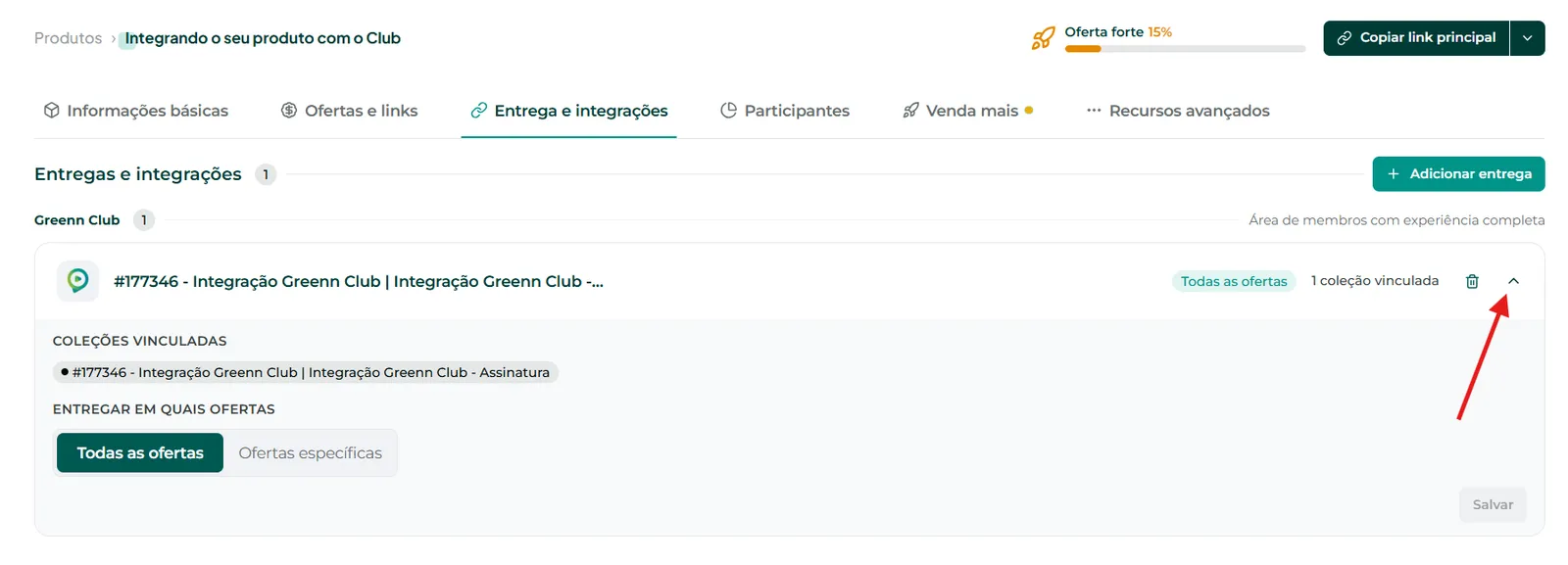 Integração criada e expandida com as configurações