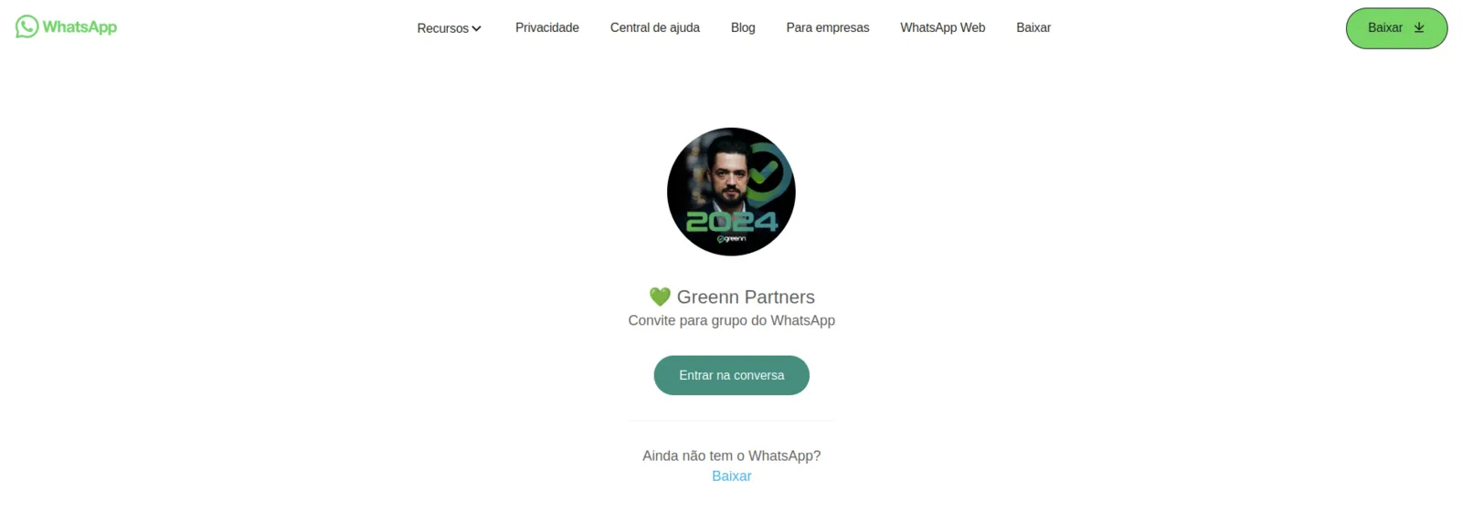 Botão Entrar na Conversa para acessar o grupo