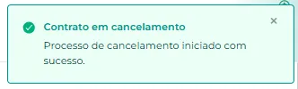Aviso de cancelamento do contrato iniciado