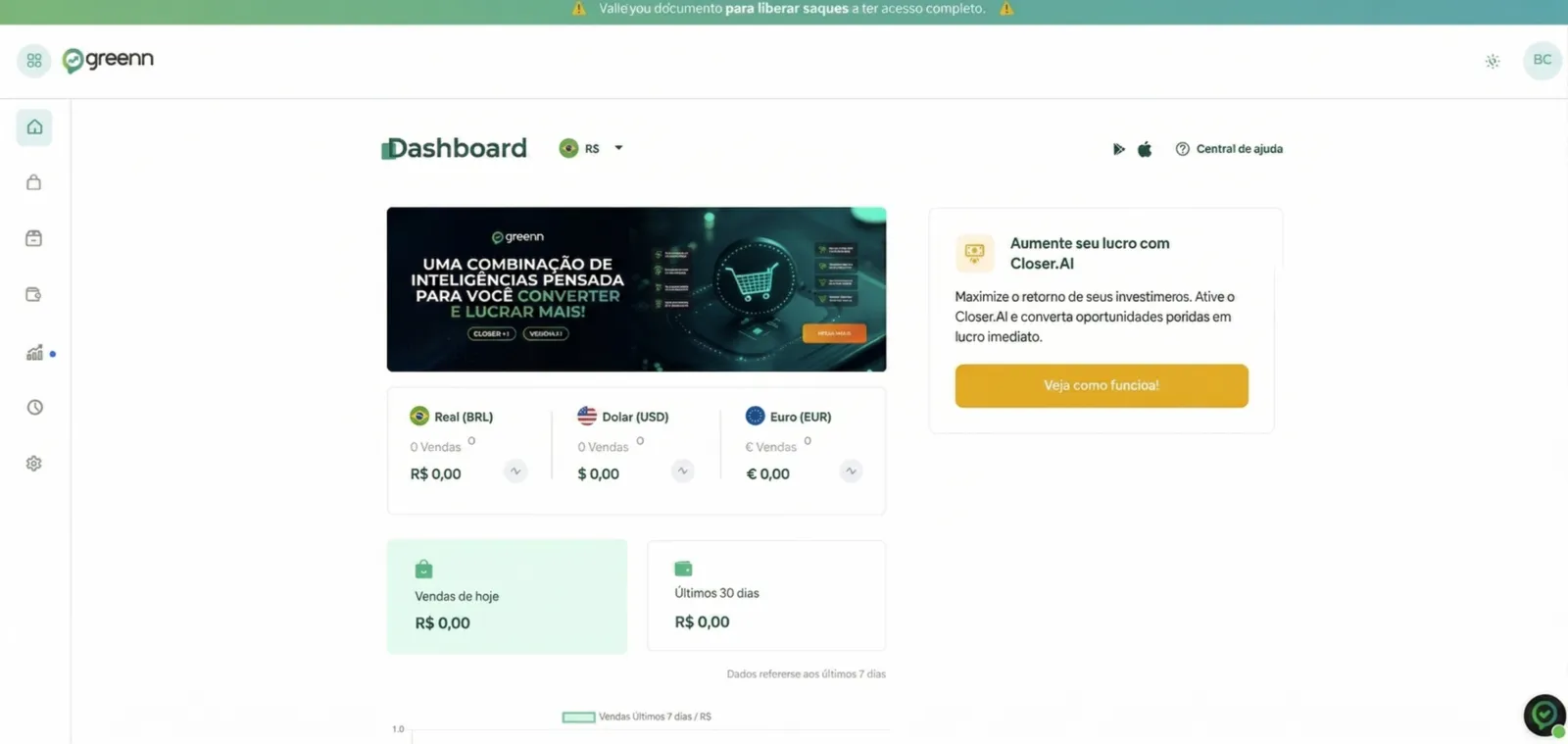 Card do Closer.AI no dashboard com o botão Veja como funciona