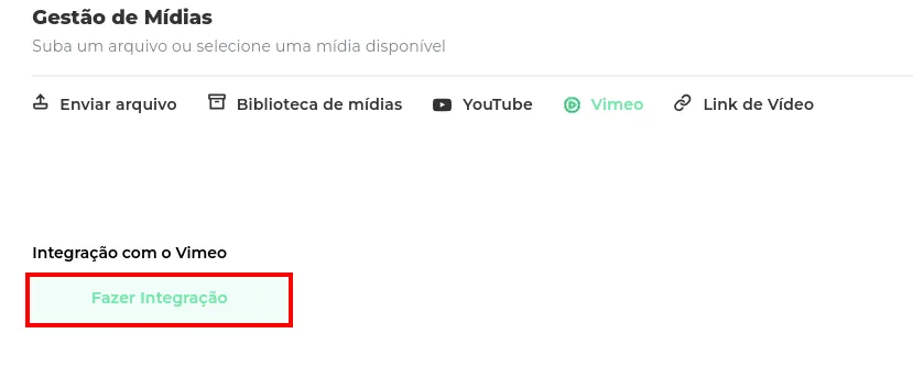 Botão Fazer Integração do Vimeo