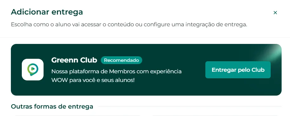 Opção Entregar pelo Club