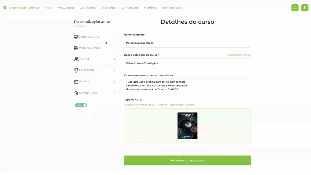 Gravação clicando em Criar um Novo Módulo