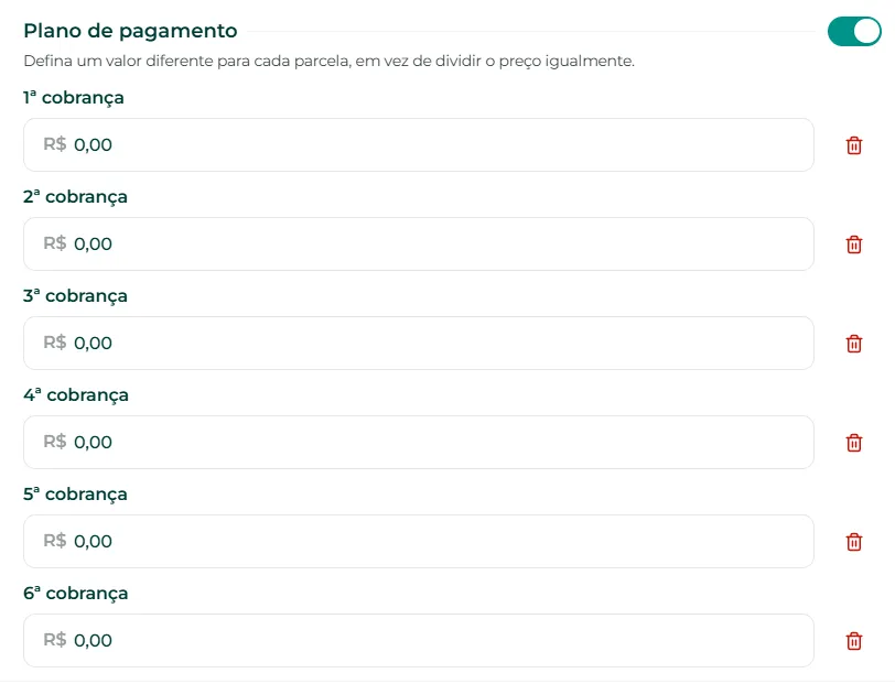 Opção Plano de Pagamento ativada na oferta
