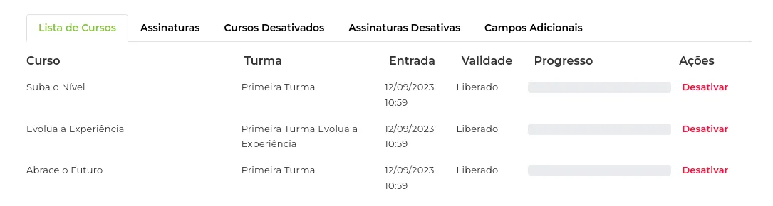 Aluno associado à nova turma