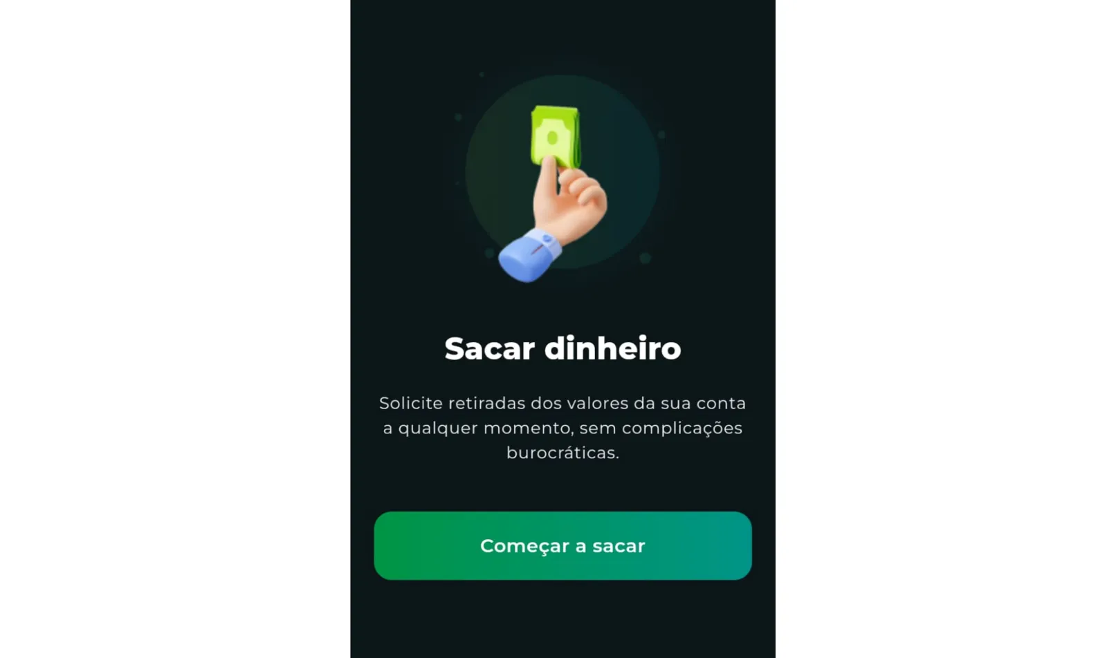 Tela de confirmação da solicitação de saque