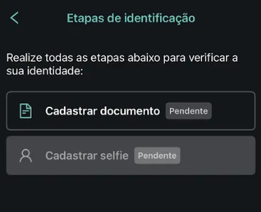 Etapas da verificação com documento e selfie