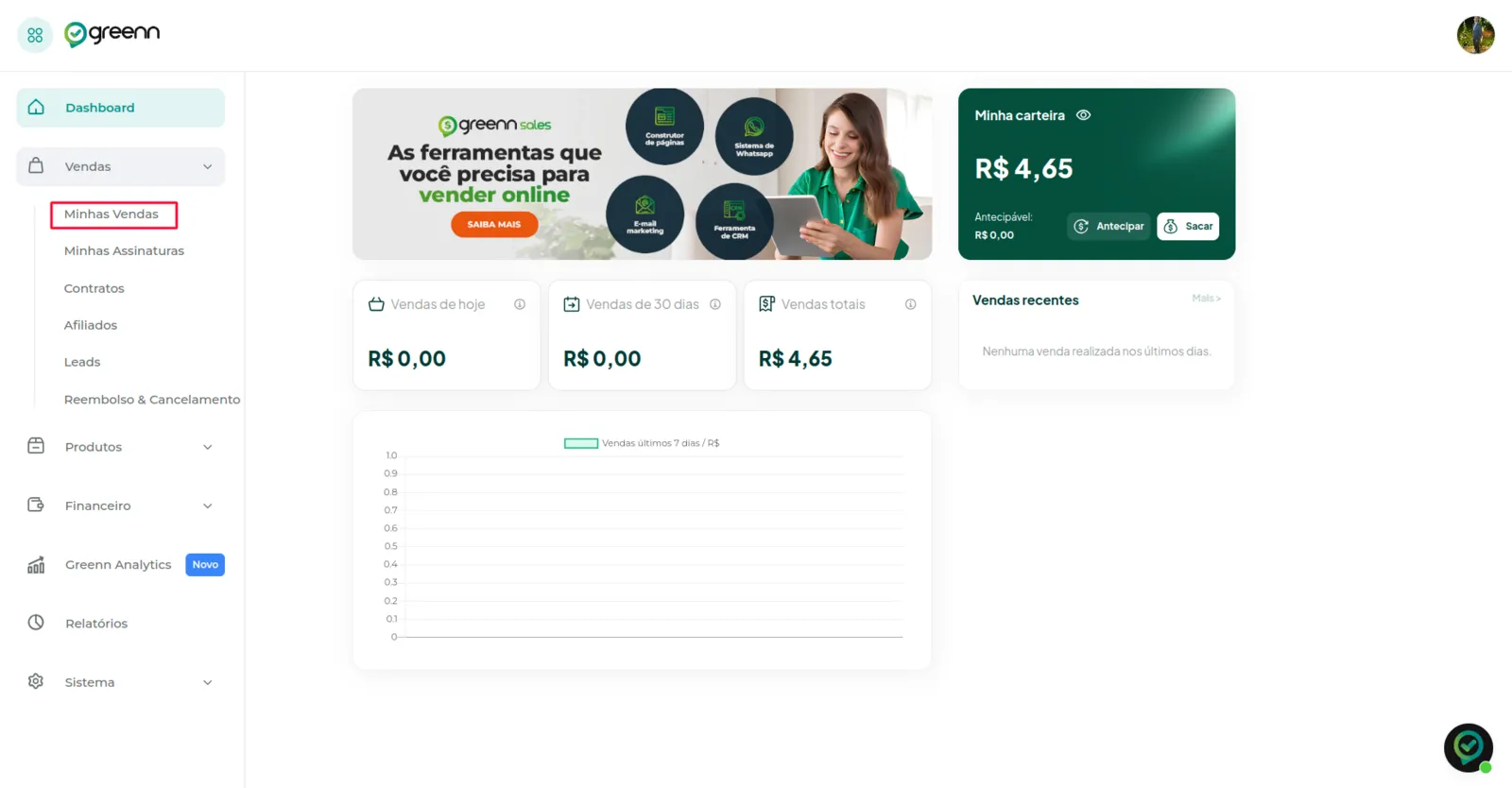 Menu Vendas com a opção Minhas Vendas