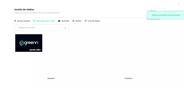 Mensagem Vídeo Removido com Sucesso