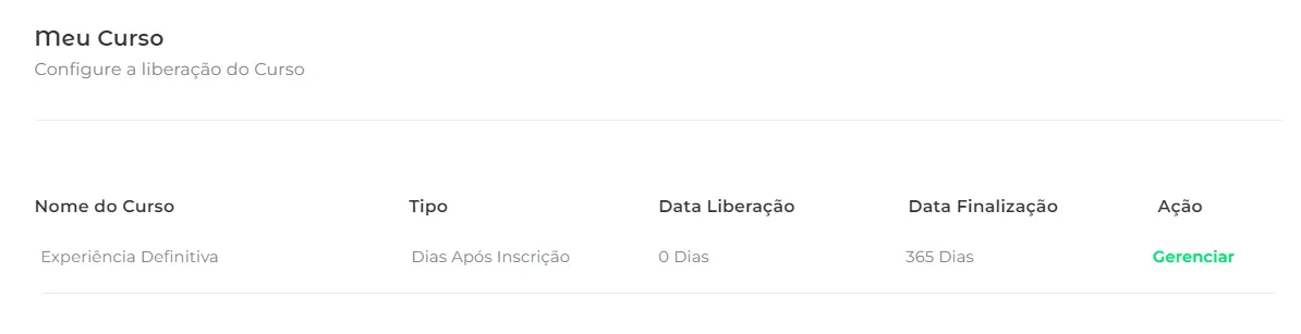 Liberação configurada