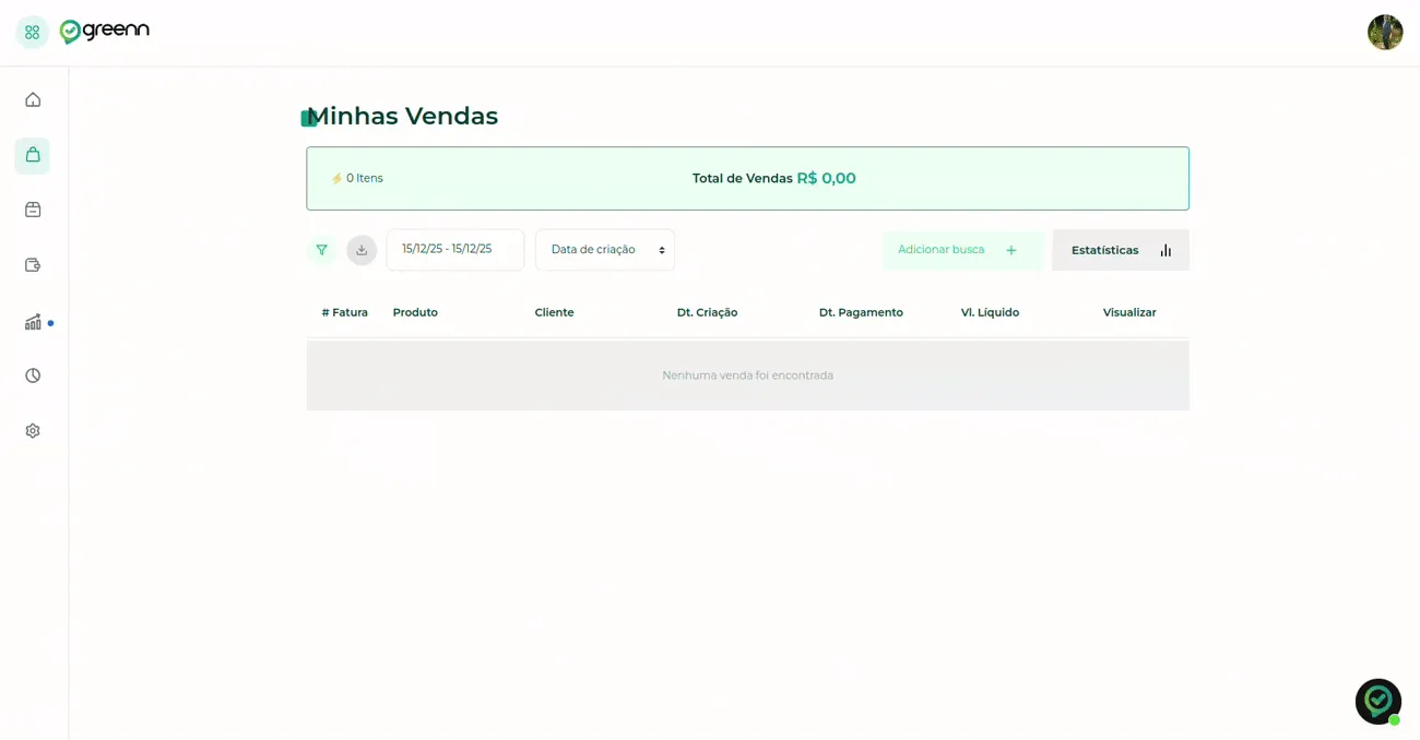 Filtro de data na tela de vendas