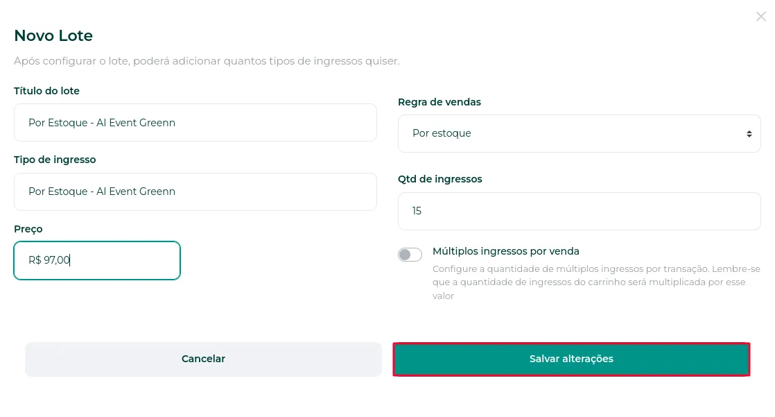Botão Salvar Alterações