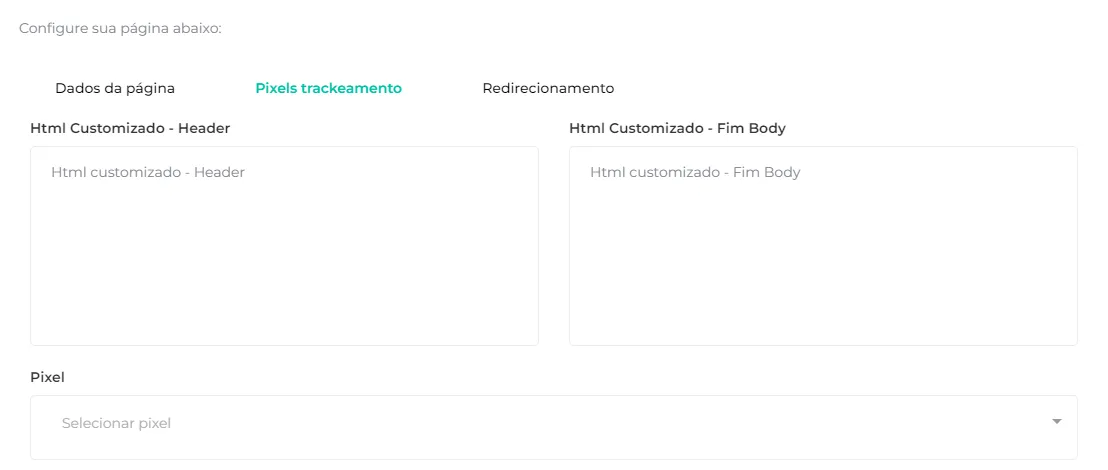 Aba Pixel de Trackeamento da edição rápida
