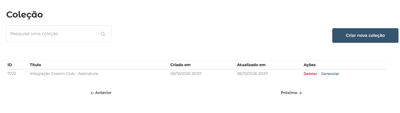 Coleção criada na lista