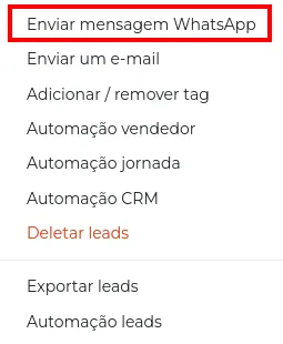 Opção Enviar mensagem WhatsApp