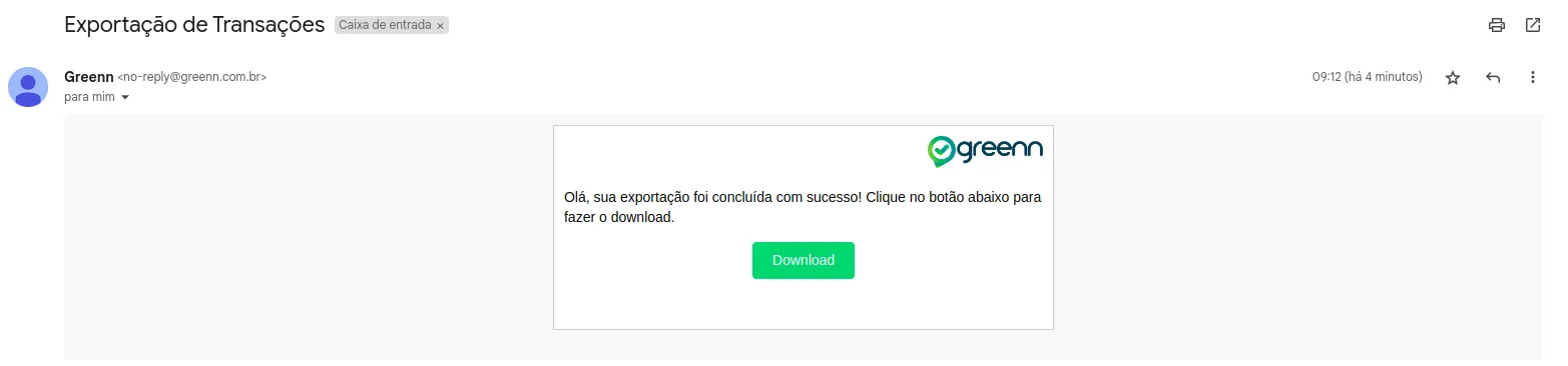 Aviso de exportação enviada para o e-mail