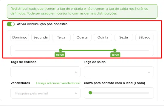 Configuração de dias e horários da automação