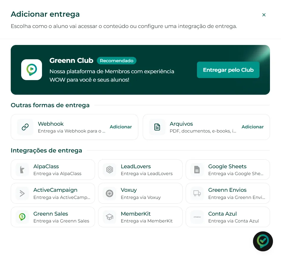 Opção Entrega pelo Club
