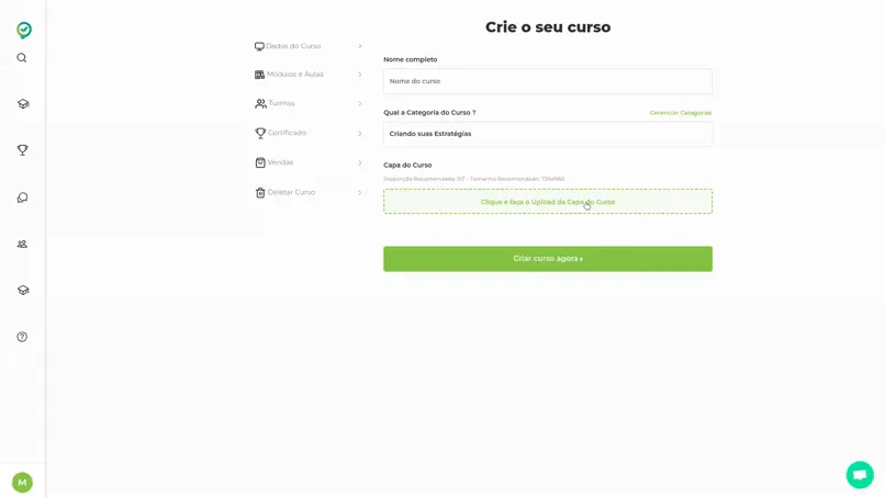 Gravação adicionando a capa do curso