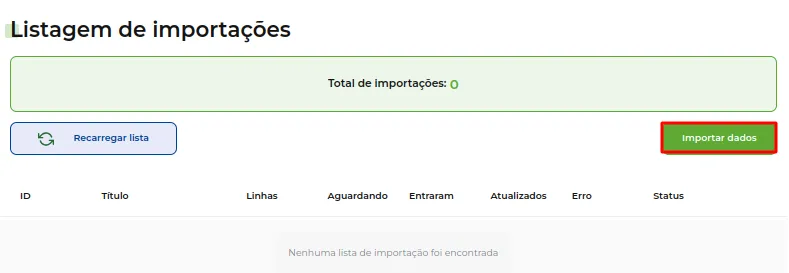 Opção Importar Dados