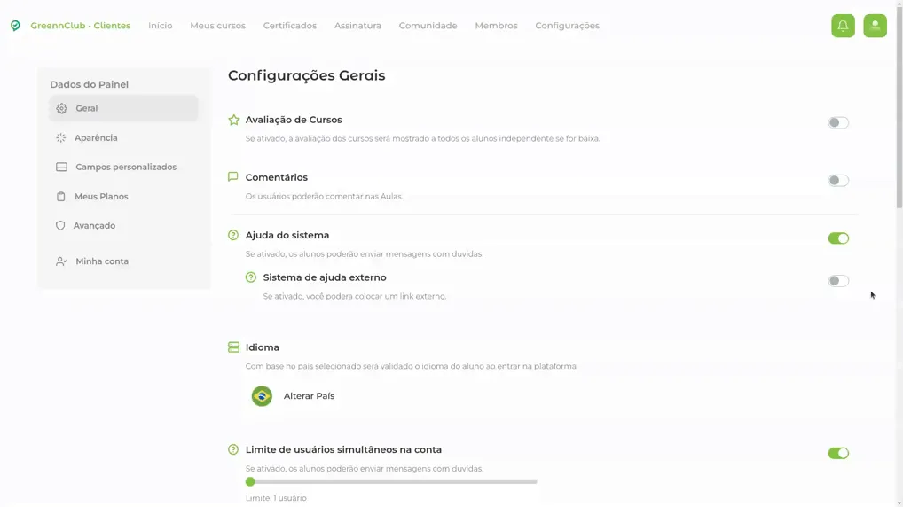Gravação rolando até Porcentagem de Conclusão da Aula