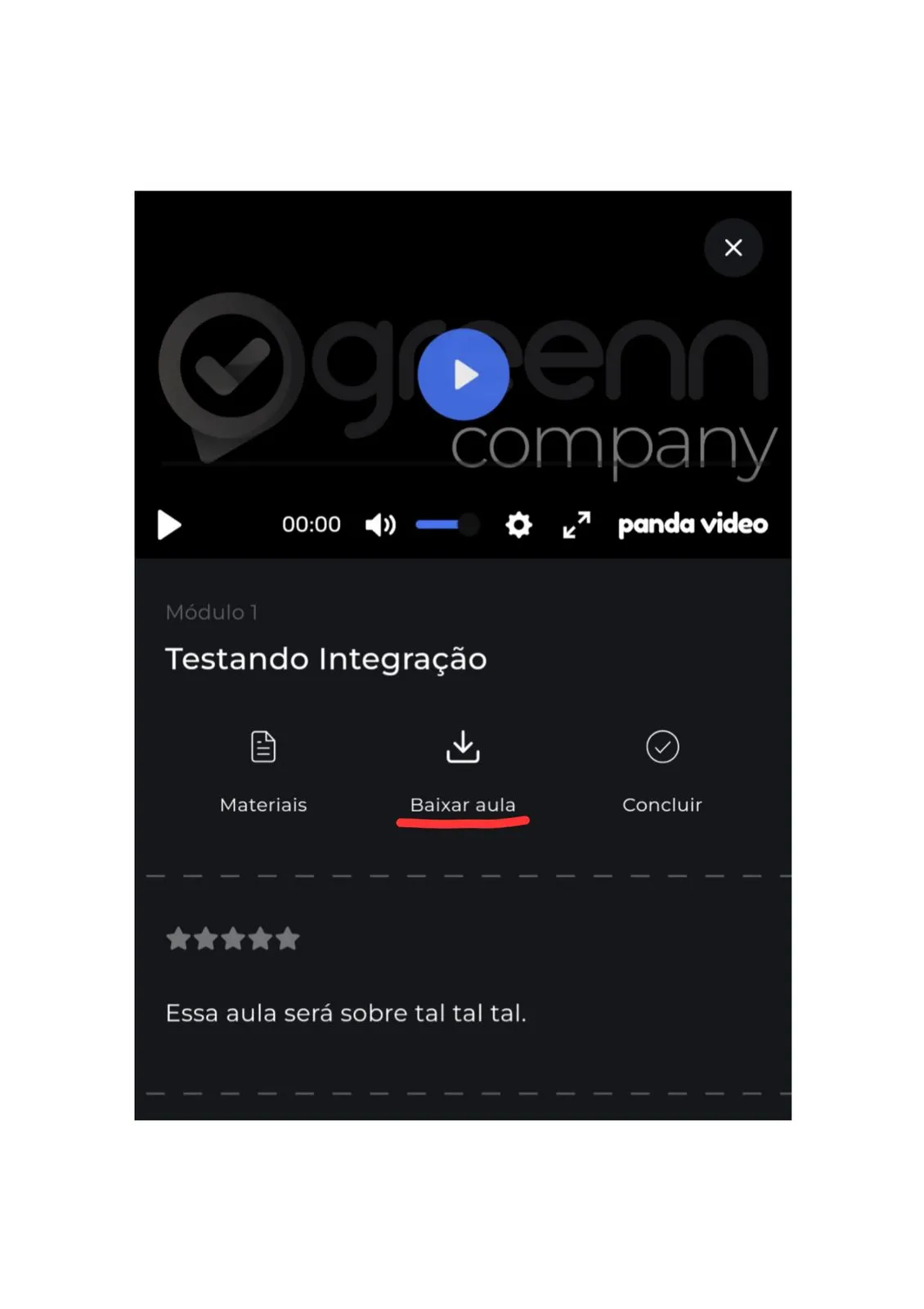 Aula aberta com o botão Download