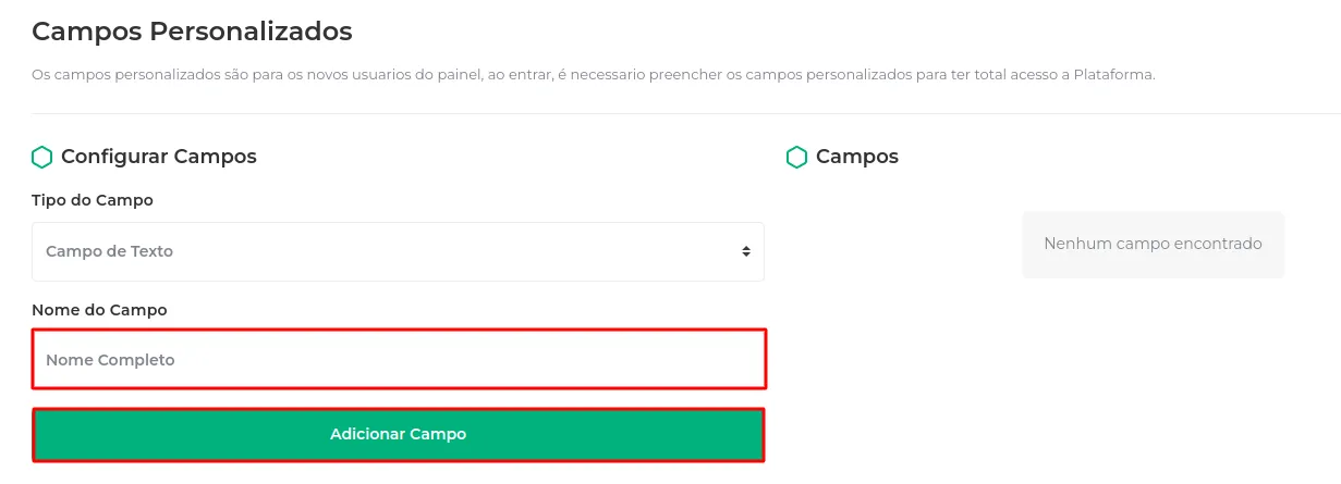 Campo Nome Completo sendo adicionado