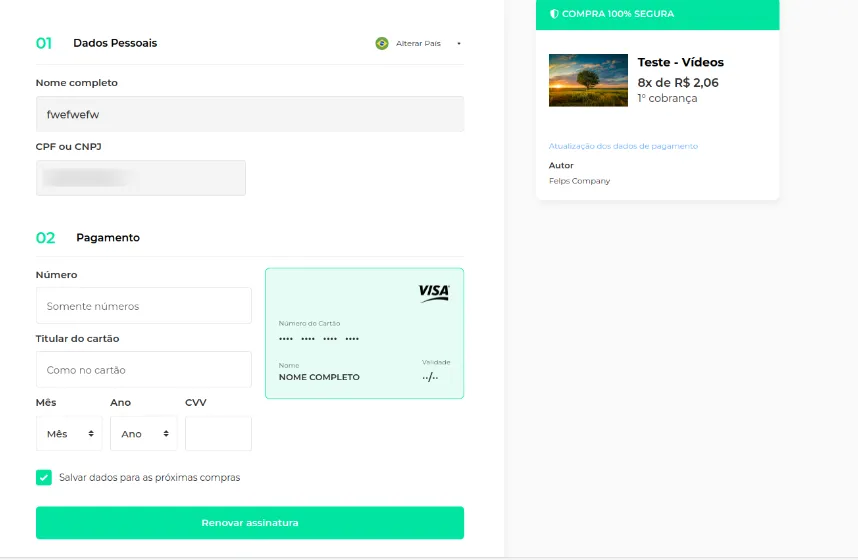 Novo link de checkout para o cliente atualizar o cartão