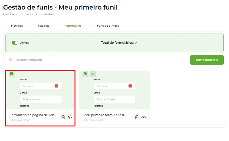 Tela do passo: Após adicionar todas as Configurações clique em Salvar
