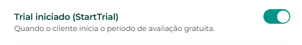 Opção de envio do evento StartTrial